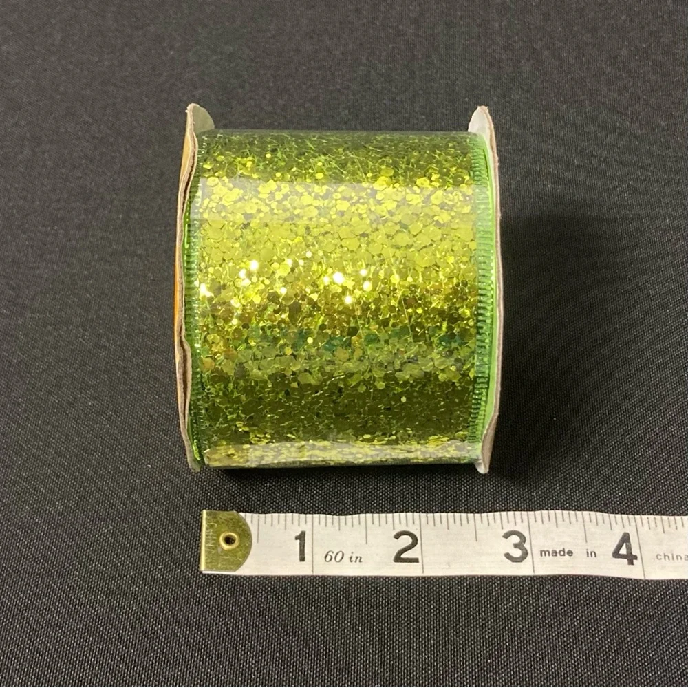 ⭐️ Crafter’s Square Bright Green Glitter Wire Edged Craft Ribbon 2.5” x 108”
